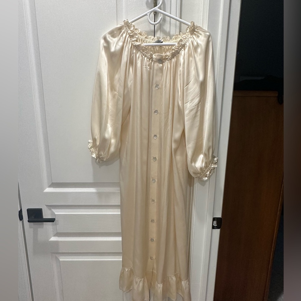 Sleeper Long Sleeve Button-Front Maxi Dress in Cream